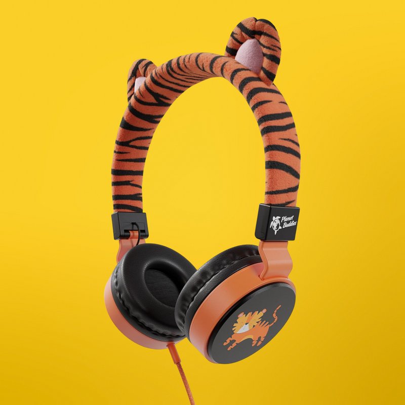Planet Buddies Kids Foldable Wired Headphones 85dB Volume Limiter Cute Tiger My Outlet Store
