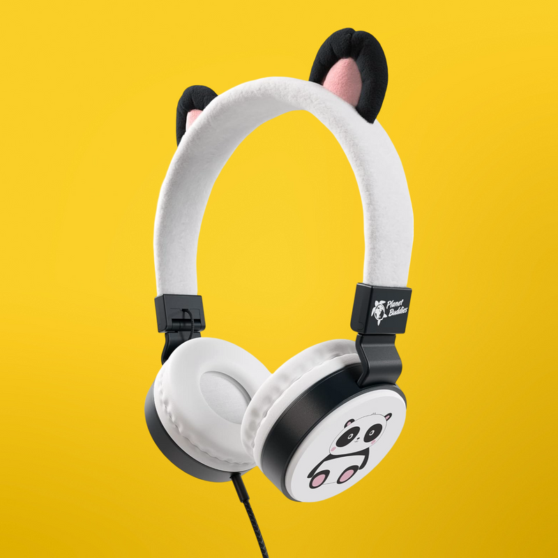 Planet Buddies Kids Headphones Foldable Wired On Ear  Cute Panda - White My Outlet Store