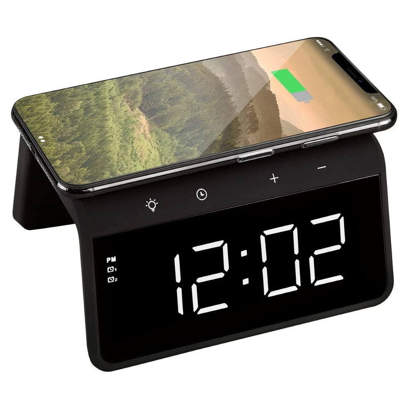 AVO+ Alarm Clock + QI Wireless Charger With Night Light Function Two Alarm Times My Outlet Store