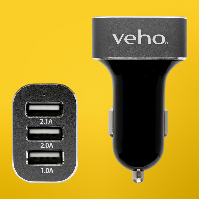 VEHO TRIPLE USB 5V 5.1A CAR CHARGER FOR USB CHARGED DEVICES - BLACK - VAA-010 My Outlet Store Ltd.