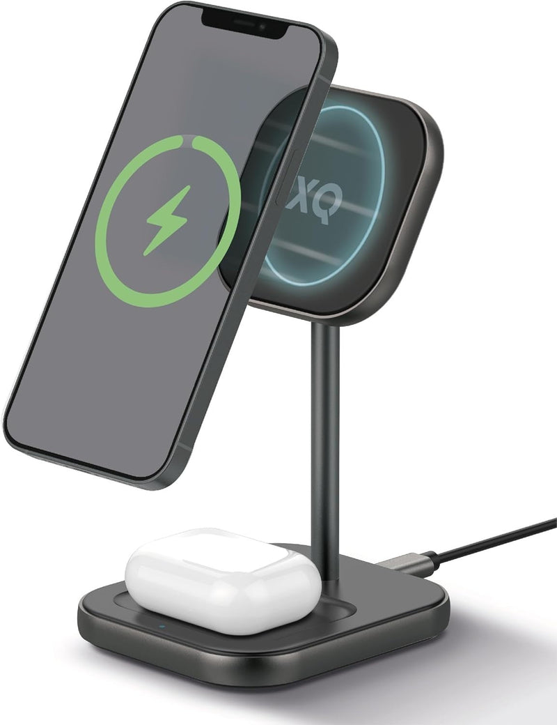 XQISIT Charging Station 2-in-1 Magnetic Charging Station 20W Wireless Charging My Outlet Store