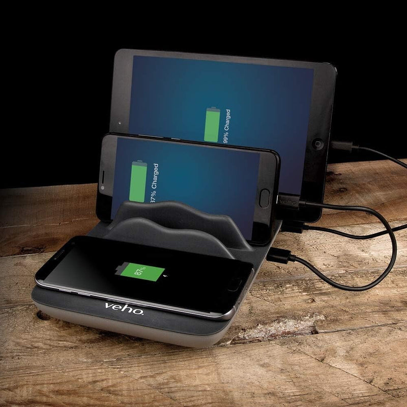 Veho TA-7 Desktop 4 Port USB Charging Hub with Built-In Qi Wireless Charging Mat My Outlet Store