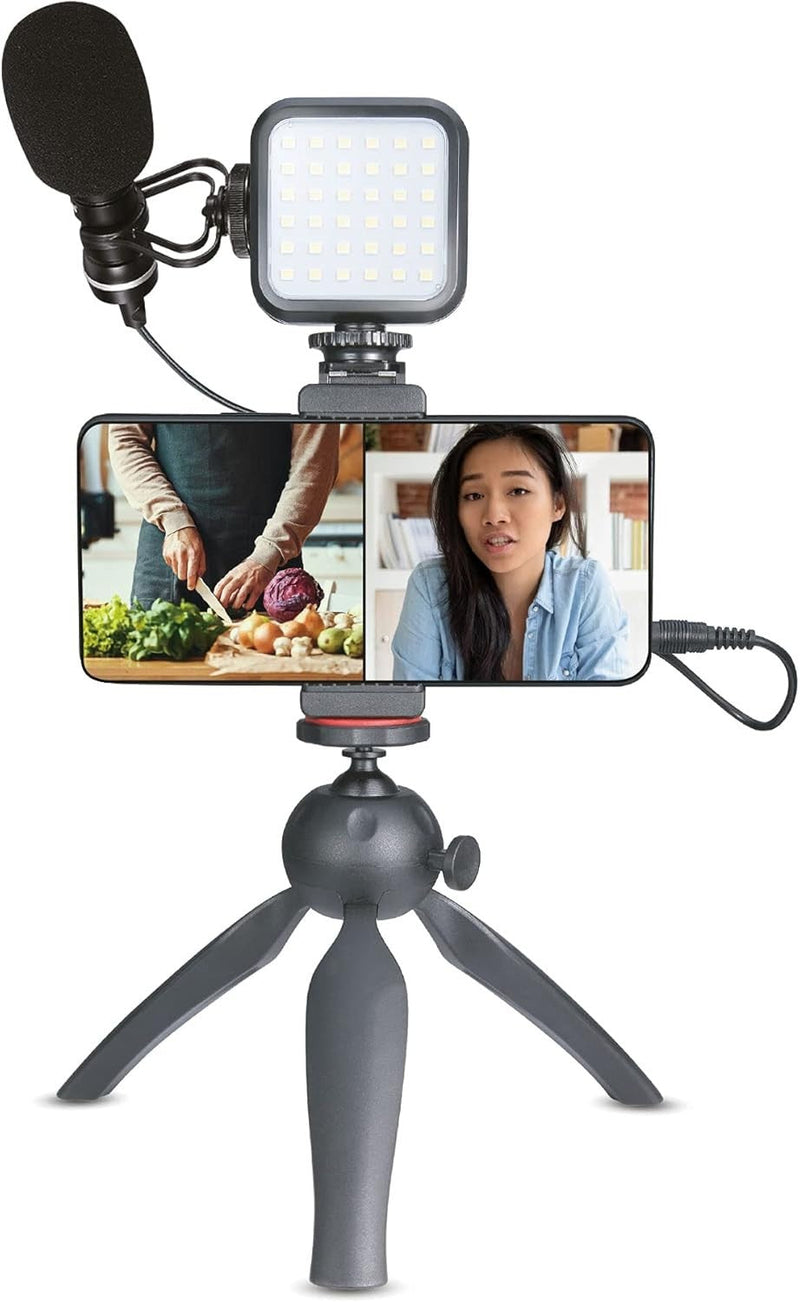 XQISIT Vlogging Kit, Smartphone Tripod Microphone, LED Light & HD Mic My Outlet Store