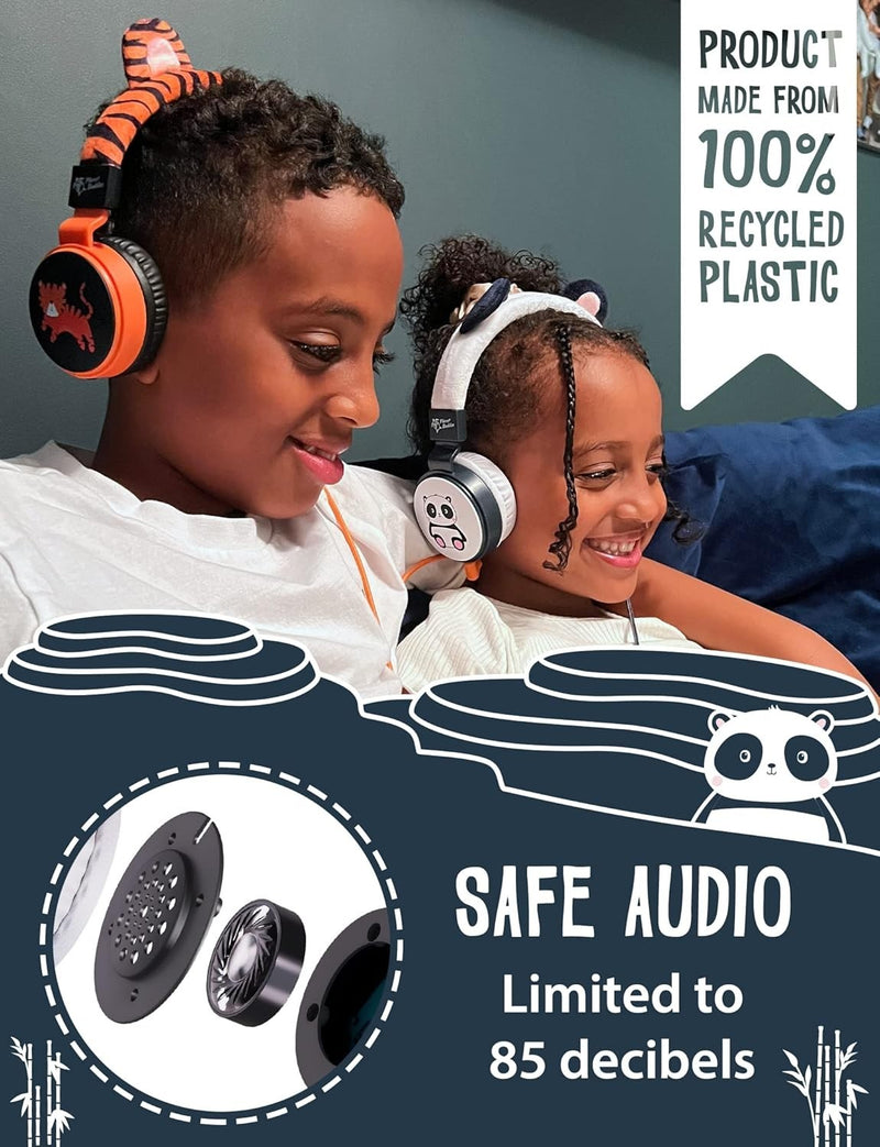 Planet Buddies Kids Headphones Foldable Wired On Ear  Cute Panda - White My Outlet Store