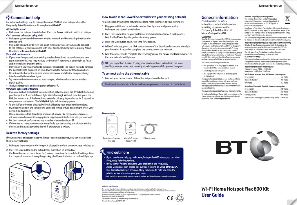 BT Wi-Fi Home Hotspot Flex 600 Kit Broadband Extender My Outlet Store