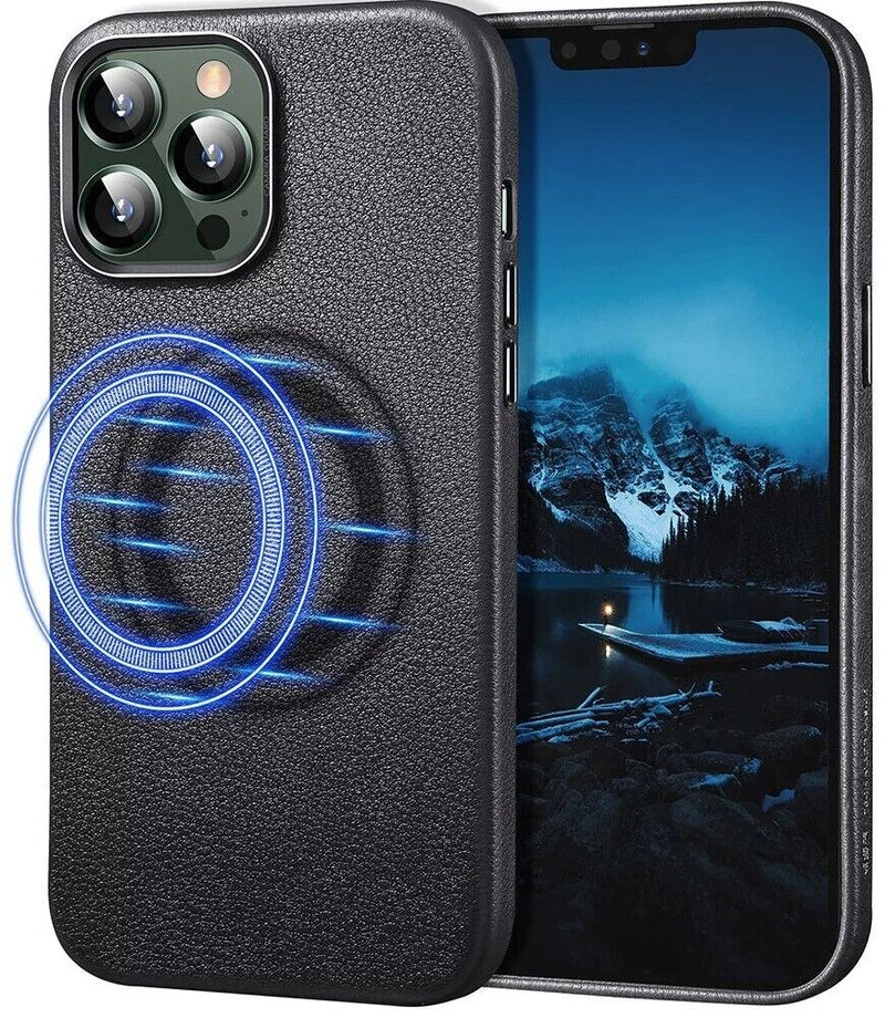 ESR iPhone 13 Pro Metro Real Genuine Leather Case Cover with MagSafe Black My Outlet Store