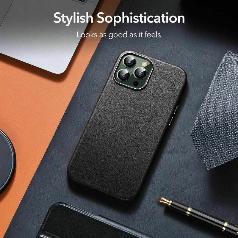 ESR iPhone 13 Pro Max Metro Real Genuine Leather Case Cover with MagSafe Black My Outlet Store