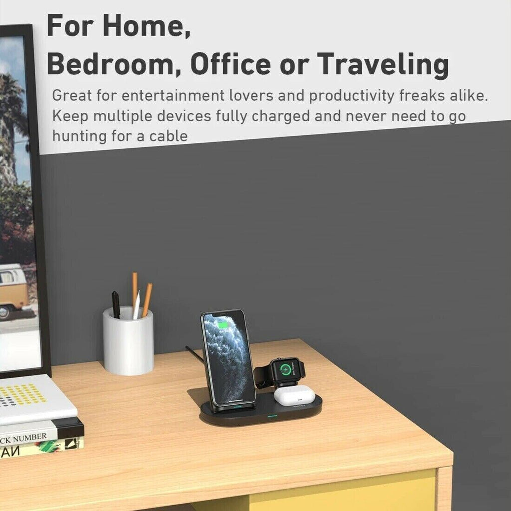 Aukey 3in1 AirCore Wireless Charging Station Stand Charging Dock - Black/White My Outlet Store