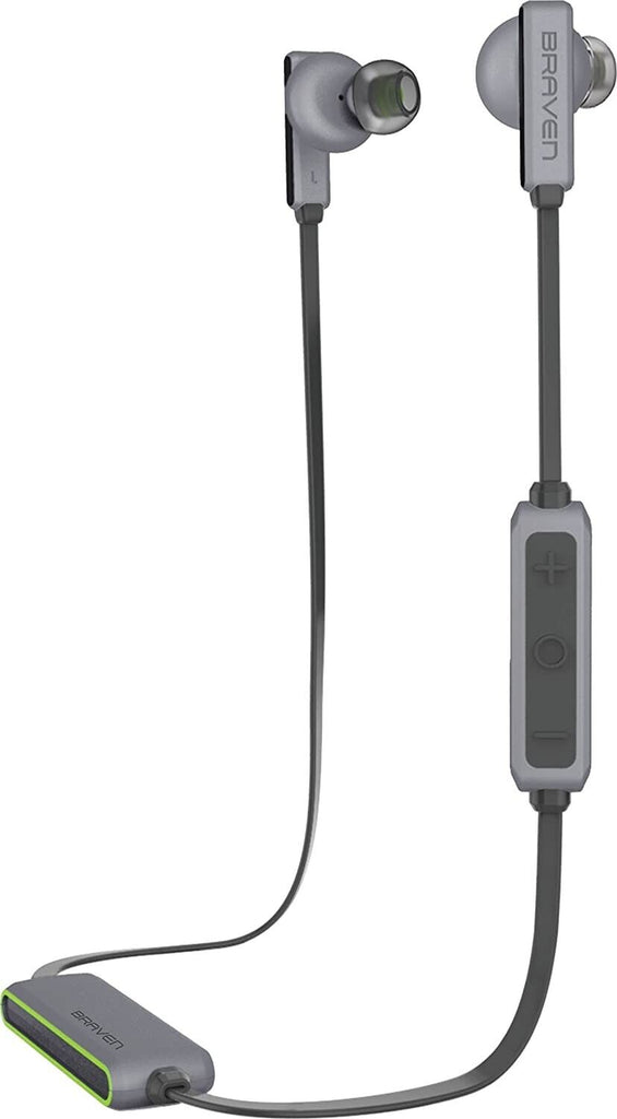 Braven Earbuds Flye Sport Wireless IPX5 Tangle-Free Water Proof Grey/Green My Outlet Store