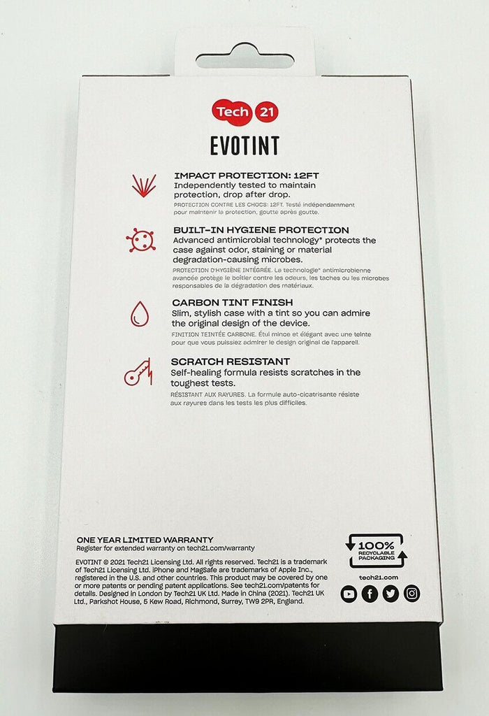 Tech21 iPhone 13 Pro EvoTint Rugged Slim Antimicrobial Back Case - Ash My Outlet Store
