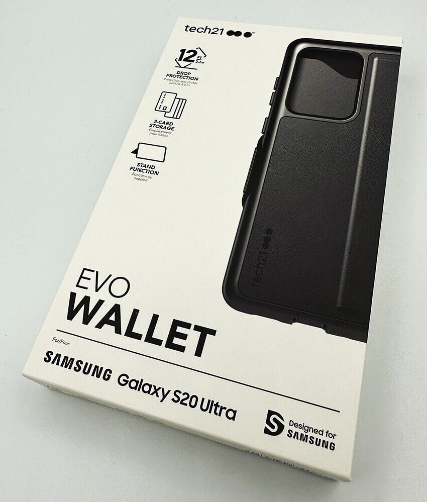 Tech21 Evo Wallet for Galaxy S20 Ultra - Black Phone Case with Drop Protection My Outlet Store