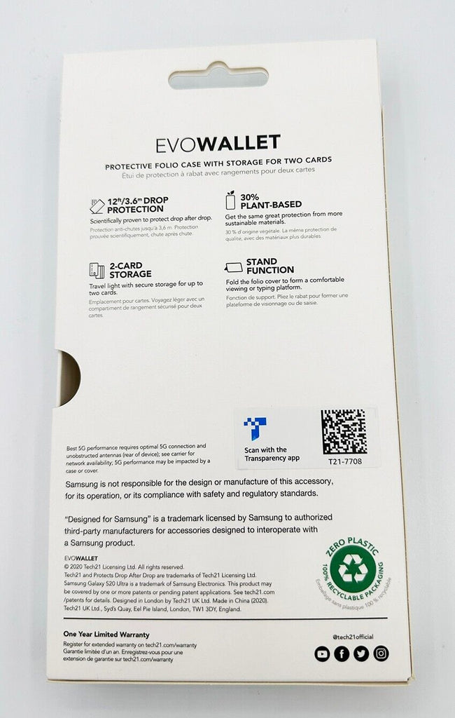 Tech21 Evo Wallet for Galaxy S20 Ultra - Black Phone Case with Drop Protection My Outlet Store