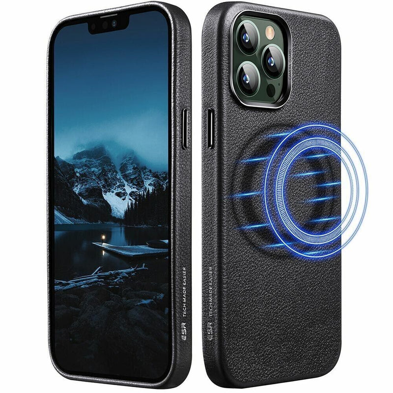 ESR iPhone 13 Pro Max Metro Real Genuine Leather Case Cover with MagSafe Black My Outlet Store