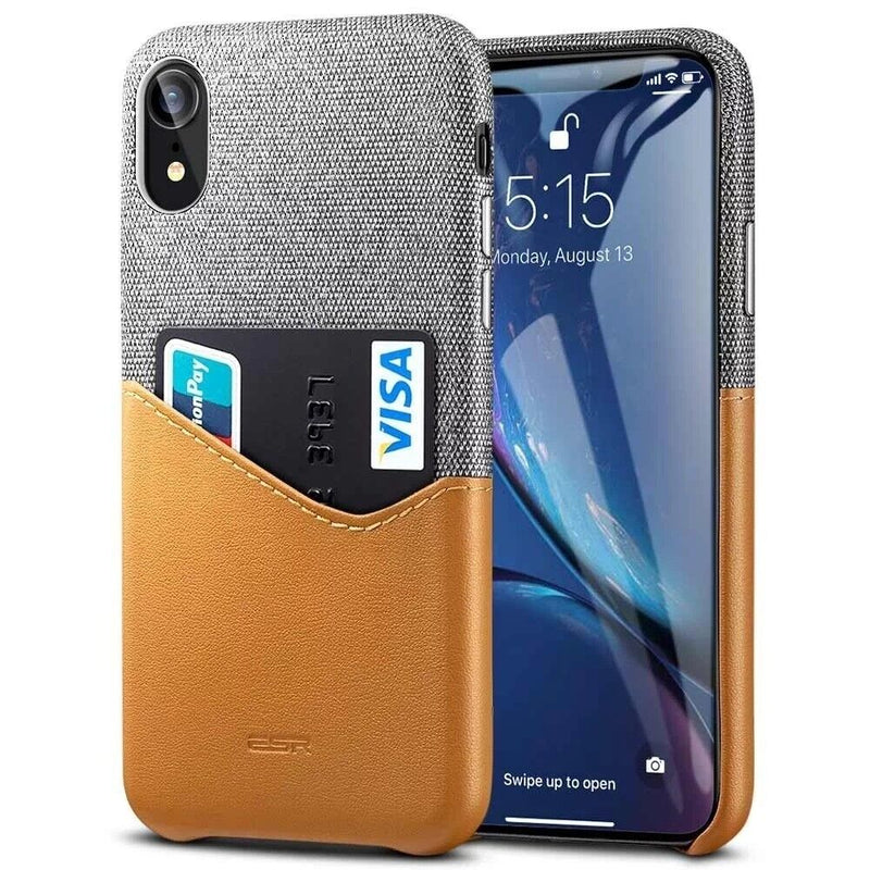 ESR iPhone XR Premium Card Slot Fabric PU Leather Slim Case Cover Grey/Brown My Outlet Store