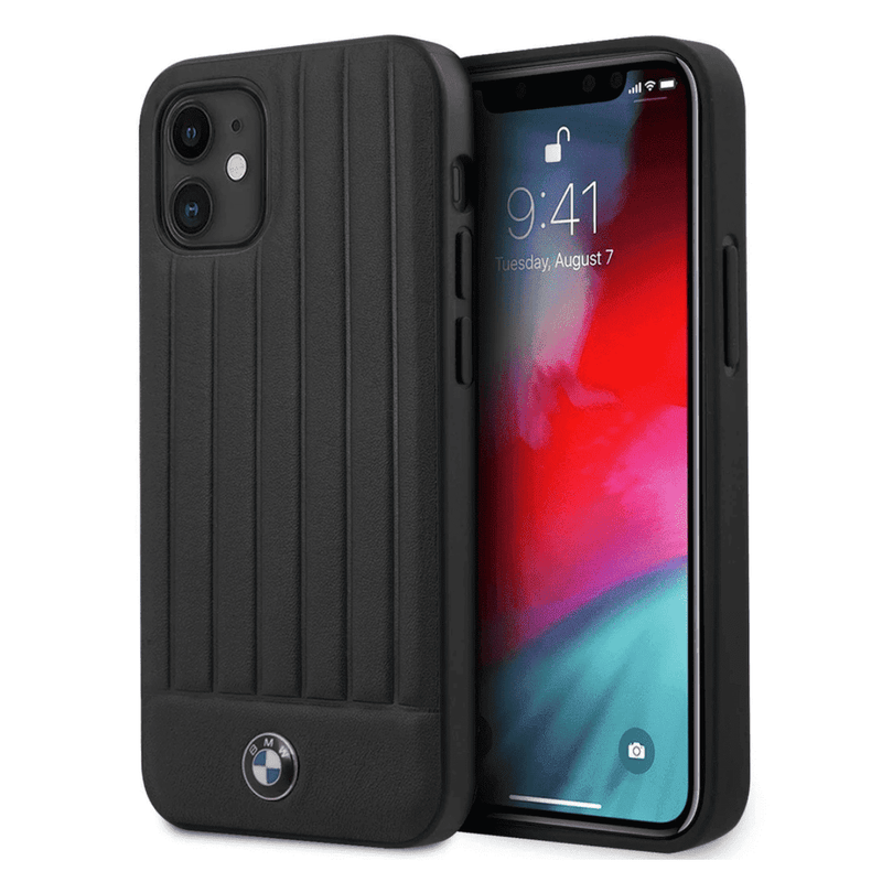 BMW LEATHER HOT STAMP WITH VERTICAL LINES - iPHONE 12 MINI BLACK My Outlet Store