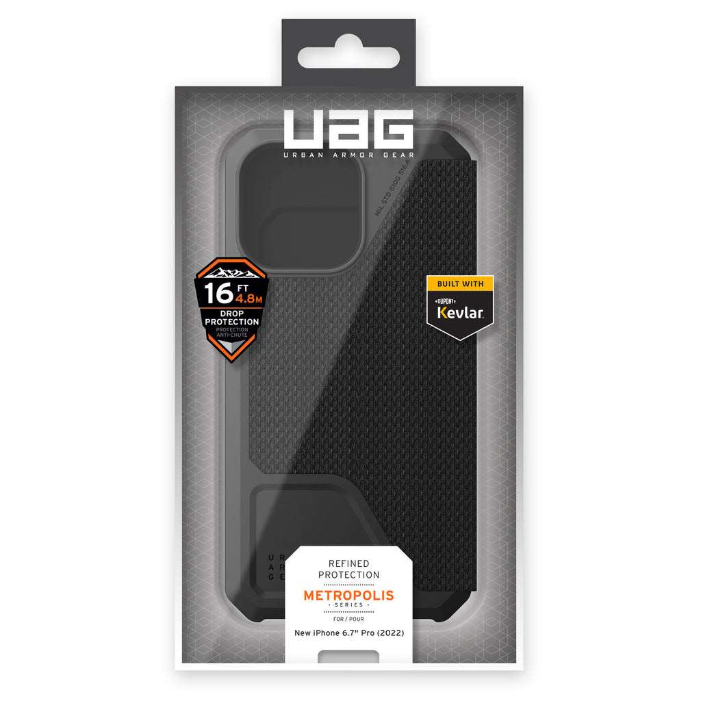 UAG Metropolis Tough Folio Case for  iPhone 14 Pro Max -Made with Kevlar- Black My Outlet Store
