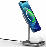 XQISIT 2-in-1 Wireless Charging Stand 20W MagSafe Compatible - Black - MagSafe-compatible smartphone Charger My Outlet Store Ltd.