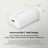 Belkin BoostCharge 25W Wall Charger with PPS, USB Plug with USB-C Power Delivery, Fast Travel USB Charger for iPhone 17, Air, Samsung Galaxy S25, iPad, Pixel, tablets and more - White My Outlet Store Ltd.