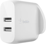 Belkin Dual USB-A Wall Charger 24W Boost Charge for iPhone iPad Samsung White My Outlet Store