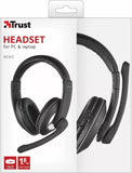 Trust Reno Wired Over Ear Headset for PC / Laptop In Line Volume Control Black My Outlet Store