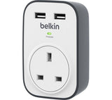 BELKIN Surge Protected Wall Plug Adapter with USB - UK Plug My Outlet Store Ltd.