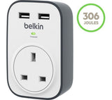 BELKIN Surge Protected Wall Plug Adapter with USB - UK Plug My Outlet Store Ltd.