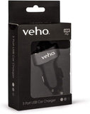VEHO TRIPLE USB 5V 5.1A CAR CHARGER FOR USB CHARGED DEVICES - BLACK - VAA-010 My Outlet Store Ltd.