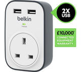 BELKIN Surge Protected Wall Plug Adapter with USB - UK Plug My Outlet Store Ltd.