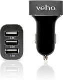 VEHO TRIPLE USB 5V 5.1A CAR CHARGER FOR USB CHARGED DEVICES - BLACK - VAA-010 My Outlet Store Ltd.