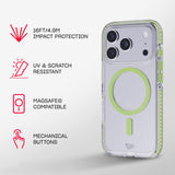 Tech21 EvoCrystal MagSafe Case for iPhone 17 Pro – Green, Glow-in-the-Dark MagSafe | 16ft Multi-Drop Protection with FlexShock | Anti-Yellow UV Resistance My Outlet Store Ltd.