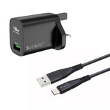 SilverLabel 18W USB-A Wall Charger & USB-C Cable - Black Charging Cable and Plug Compatible with Samsung, Android and Other Devices with a Type-C Port My Outlet Store Ltd.
