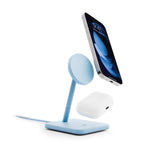 Twelve South HiRise 2 Deluxe 2-in-1 Wireless Charging Station, Glacial Blue | for Apple Devices - Qi2 MagSafe Charger, Fast Wireless Charger Stand for iPhone 15 14 13 12 Pro & Max, AirPods Pro/3/2 My Outlet Store Ltd.