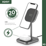XQISIT Charging Station 2-in-1 Magnetic Charging Station for Wireless Charging, Magsafe Compatible for Many iPhone, Samsung, Google Pixel and Huawei Models, Aluminium, 20 Watt My Outlet Store Ltd.