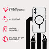 Tech21 EvoCrystal with Crossbody for iPhone 16 - Compatible with MagSafe - Impact Protection Case 15x Military Standard Tested - With CrossBody Lanyard -in Black My Outlet Store Ltd.