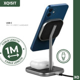 XQISIT Charging Station 2-in-1 Magnetic Charging Station for Wireless Charging, Magsafe Compatible for Many iPhone, Samsung, Google Pixel and Huawei Models, Aluminium, 20 Watt My Outlet Store Ltd.