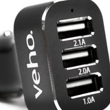 Veho Triple USB 5V 5.1A Car Power Charger for Smartphones & Tablets, Action Cameras, Power Banks, Portable Speakers - Black (VAA-010) My Outlet Store Ltd.