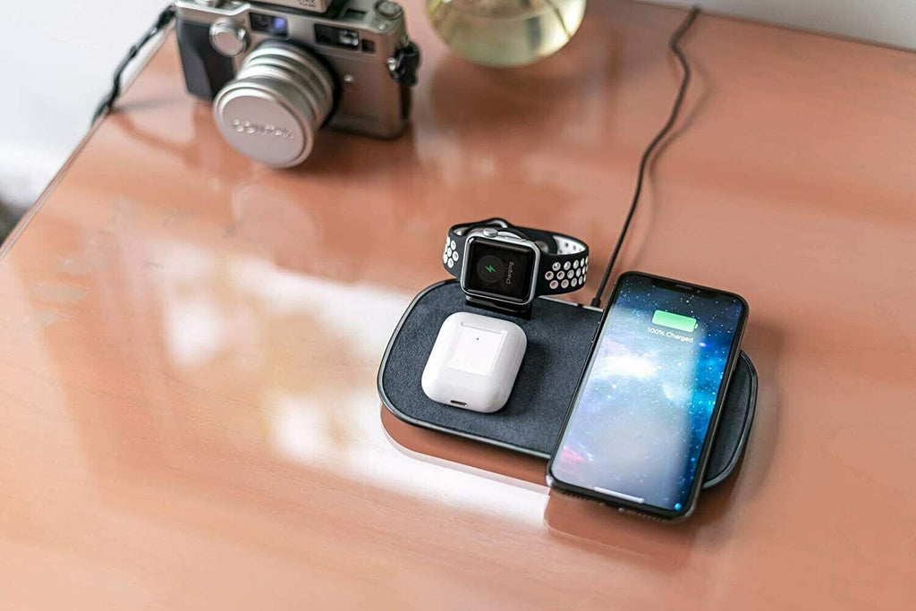 mophie 3-in-1 Wireless Qi Charging Pad 7.5W For iPhone AirPods Watch - BLACK My Outlet Store