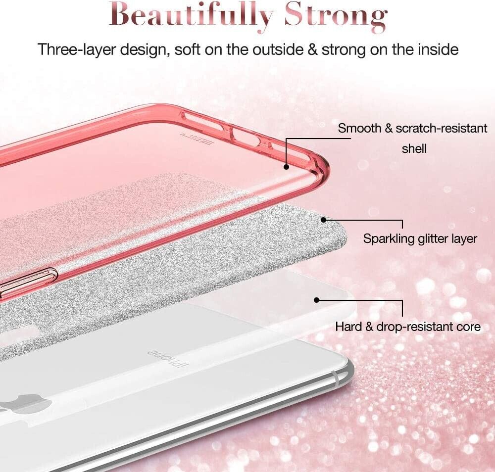 ESR iPhone SE 2022/2020/8/7 Makeup Glittery Sparkle Slim Back Case Rose Gold My Outlet Store