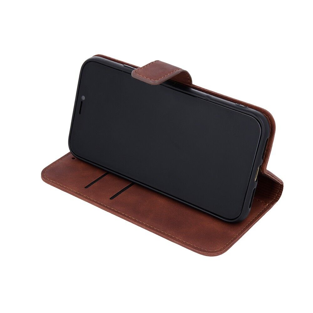 Smart Velvet Magnetic Card Slot Folio Wallet Case for iPhone 14 Pro Brown My Outlet Store