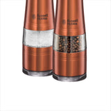 RUSSELL HOBBS ELECTRIC PEPPER MILL SALT & PEPPER SET W/ LIGHT & CAPS - COPPER My Outlet Store