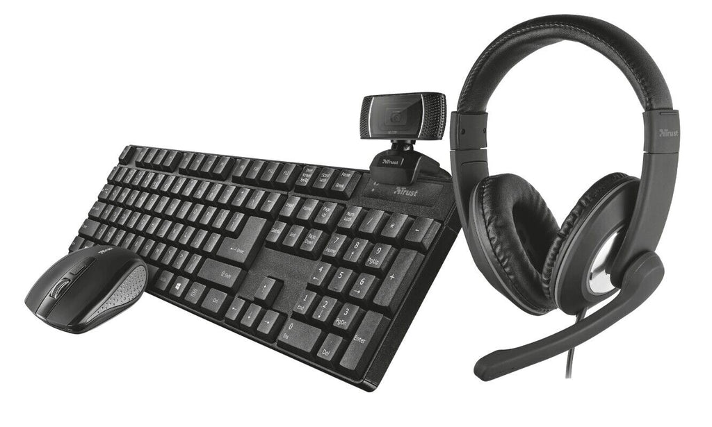 Trust Qoby 4-in-1 Home Office - Wireless Keyboard & Mouse + Headset + HD Webcam My Outlet Store