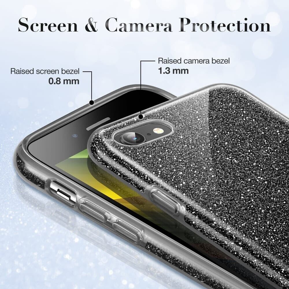 ESR iPhone SE 2022/2020/8/7 Makeup Glittery Sparkle Slim Back Case Cover Black My Outlet Store