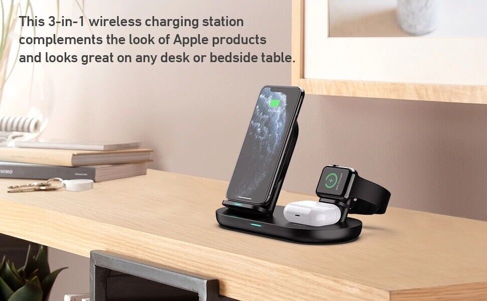 Aukey 3in1 AirCore Wireless Charging Station Stand Charging Dock - Black/White My Outlet Store