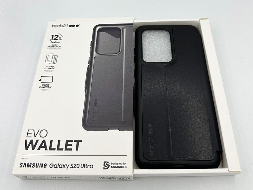 Tech21 Evo Wallet for Galaxy S20 Ultra - Black Phone Case with Drop Protection My Outlet Store