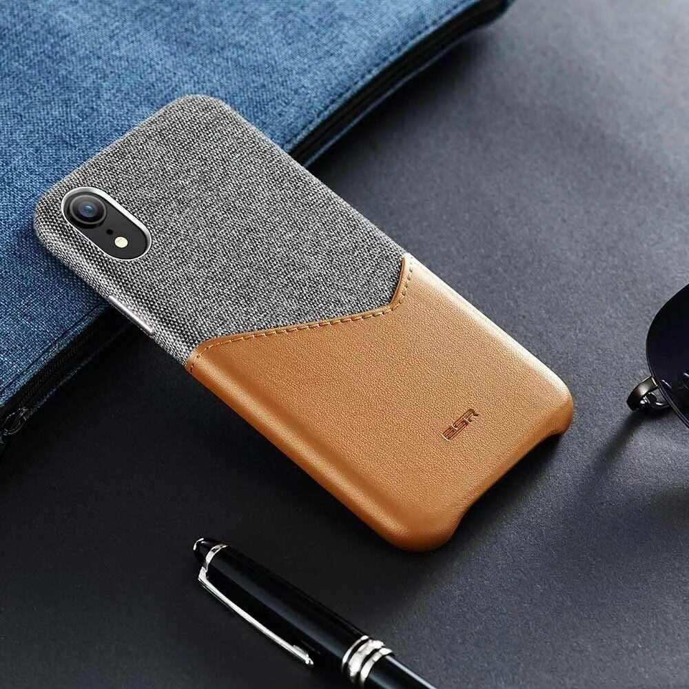 ESR iPhone XR Premium Card Slot Fabric PU Leather Slim Case Cover Grey/Brown My Outlet Store