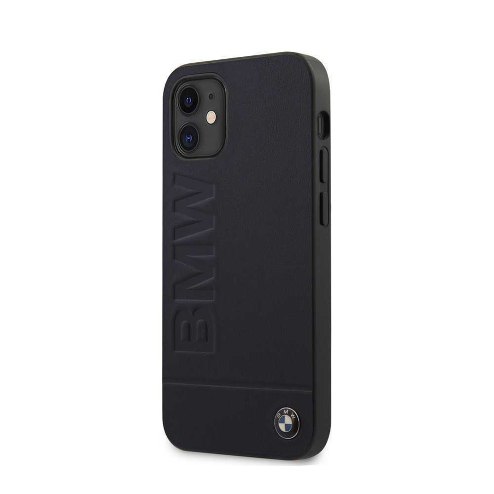 BMW Real Leather Hard Case Hot Stamp and Metal Logo for iPhone 12 Mini Navy My Outlet Store