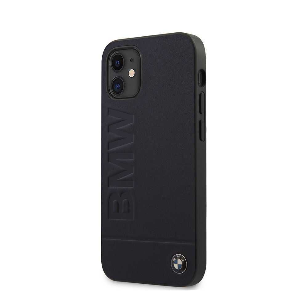 BMW Real Leather Hard Case Hot Stamp and Metal Logo for iPhone 12 Mini Navy My Outlet Store