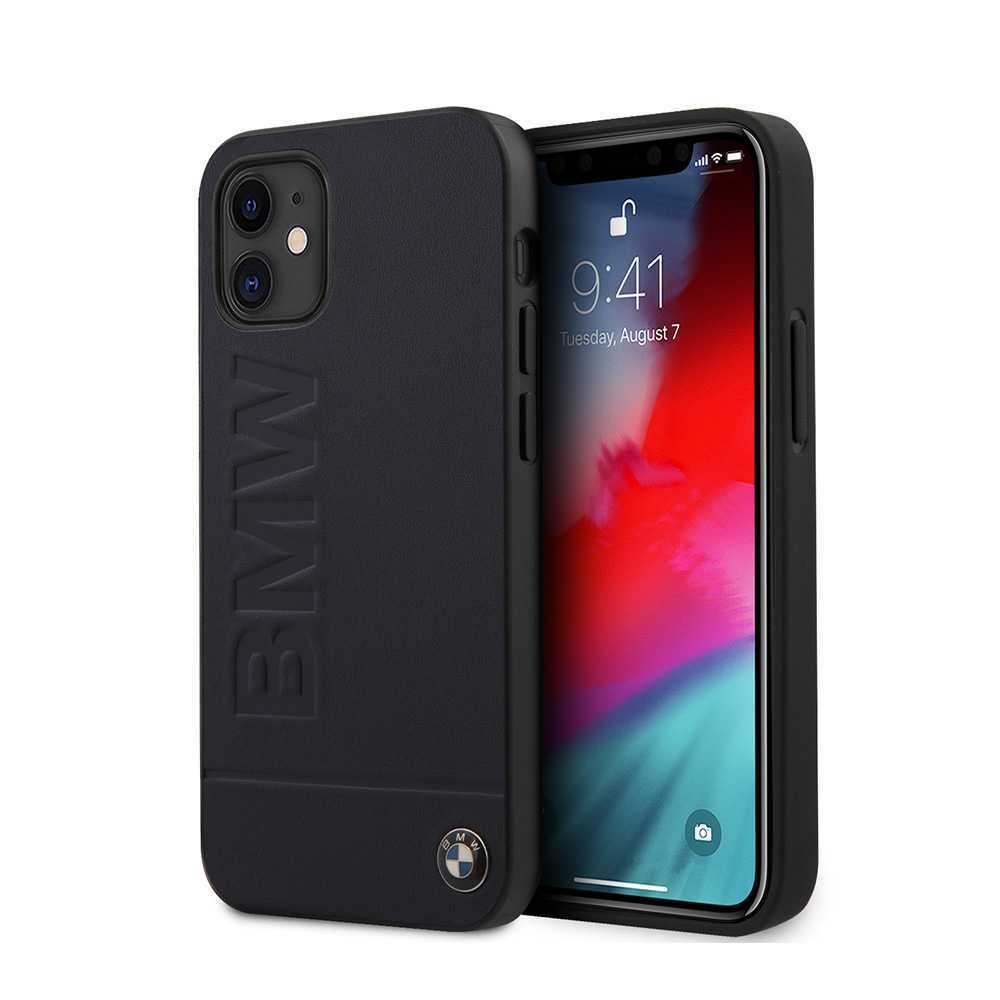 BMW Real Leather Hard Case Hot Stamp and Metal Logo for iPhone 12 Mini Navy My Outlet Store