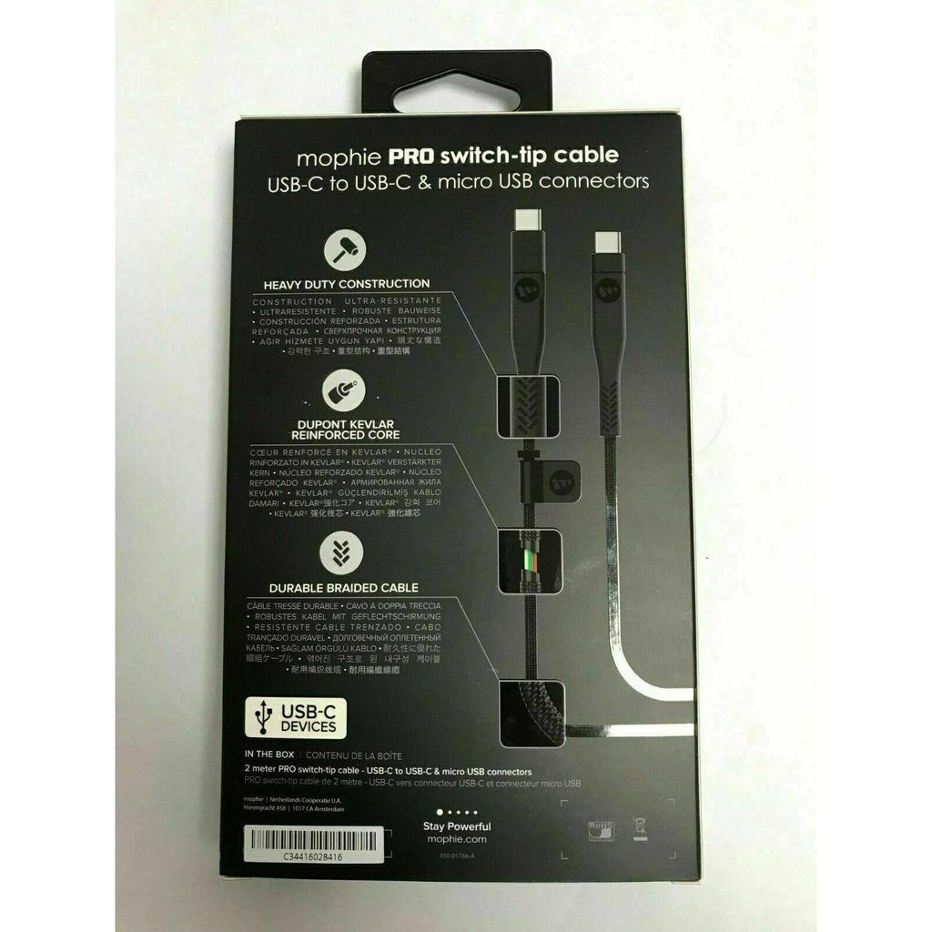 Mophie USB-C 2.0 Pro Switch Tip Cable 2 Meter Black Rugged for Macbook Pro My Outlet Store
